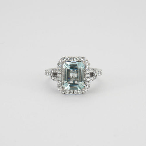 Bague 53 Bague Aigue-marine Diamants 58 Facettes 8446