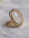Ring Old rose gold chalcedony blue gray adularescent ring and pearls 58 Facettes