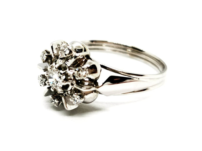 Bague 59 Bague Fleur Or blanc Diamant 58 Facettes 1356040CN