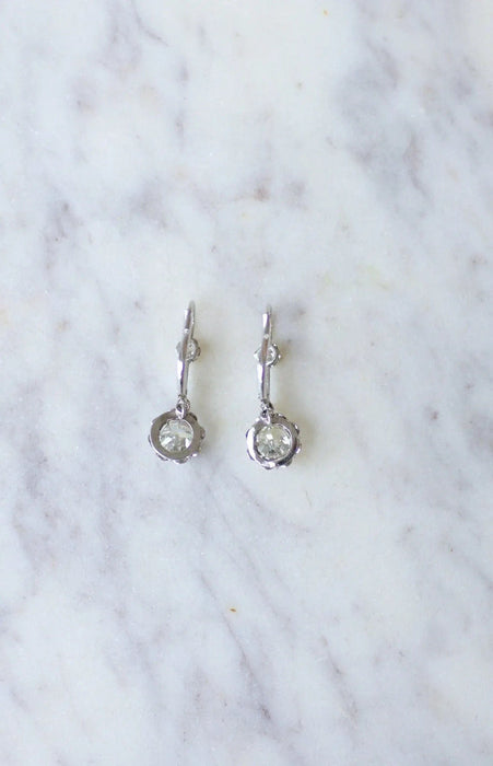 Boucles d'oreilles Boucles d'oreilles Dormeuses diamants 1.20 Carats, or blanc 58 Facettes
