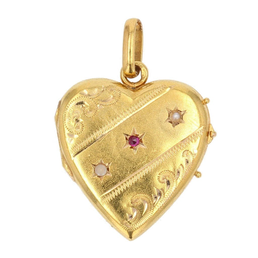 Pendentif Médaillon ancien coeur ciselé rubis et perles fines 58 Facettes 22-274