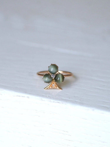 Bague trèfle chrysobéryl oeil de chat et diamants 58 Facettes