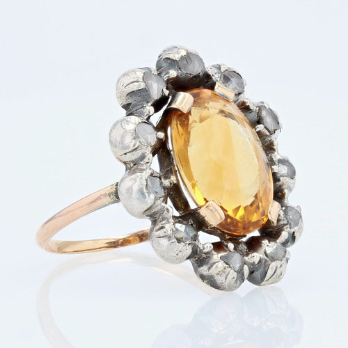 Bague 53 Bague ancienne citrine entourage de diamants 58 Facettes 19-050B