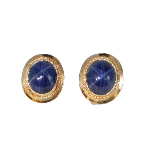 Boucles d'oreilles Boucles d’oreilles ovales en or jaune et Saphirs étoilés 58 Facettes