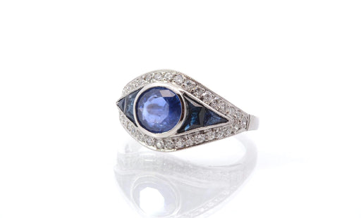 Ring 54 Art Deco style ring Platinum Sapphire Diamonds 58 Facettes 25316 25341
