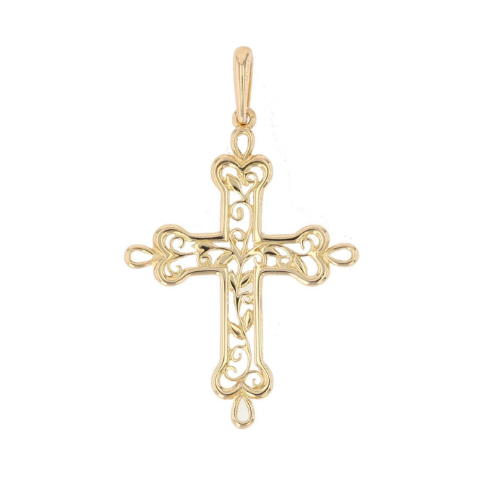 Pendentif Croix or jaune motifs floraux 58 Facettes 14-330A