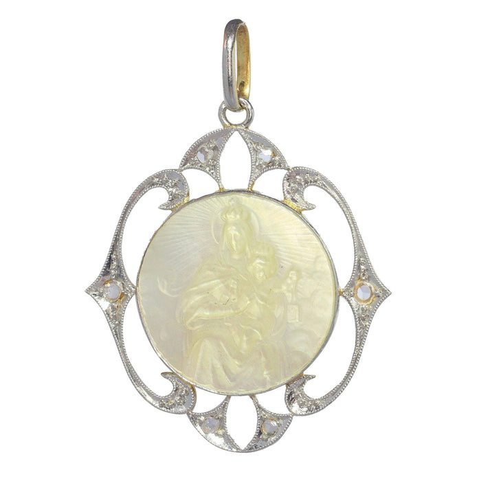 Pendentif Médaille Art Déco diamants Marie et l'enfant Jésus 58 Facettes 23191-0419