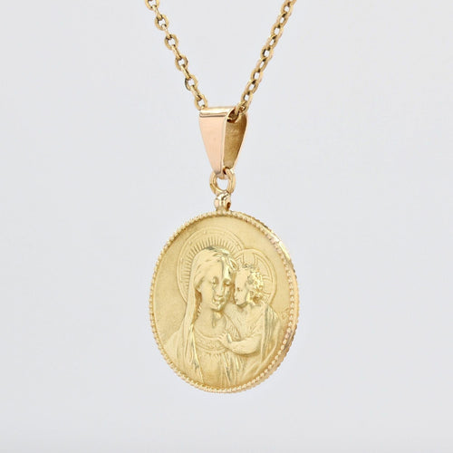 Pendentif Médaille ancienne or jaune Vierge à l'Enfant 58 Facettes CVP51
