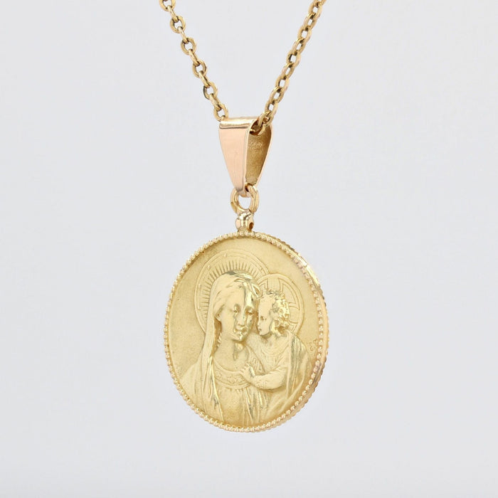 Pendentif Médaille ancienne or jaune Vierge à l'Enfant 58 Facettes CVP51