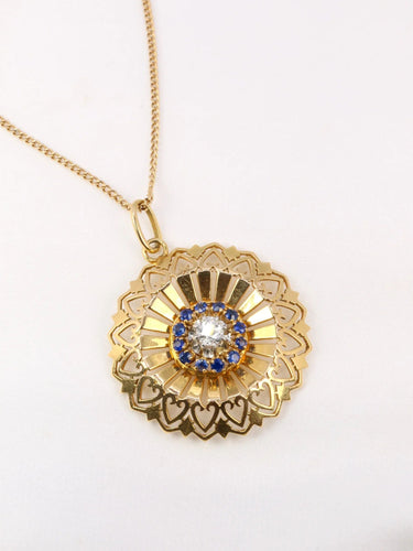 Pendentif Pendentif rond vintage or jaune, diamant et saphirs 58 Facettes J86