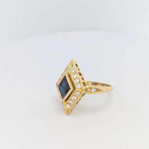 Bague Bague Losange or jaune diamants et saphir 58 Facettes 25587
