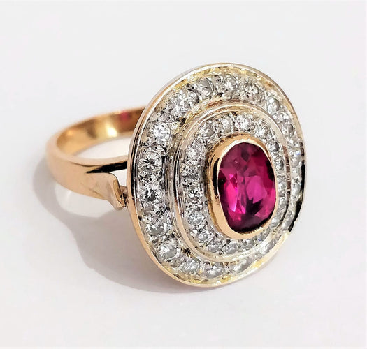 Bague 48 Bague rubis entourage diamants 58 Facettes 1-447/1