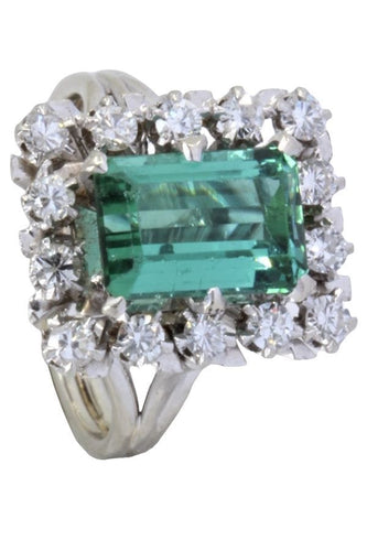 Bague 48 BAGUE ANCIENNE QUARTZ VERT ET DIAMANTS 58 Facettes 057151