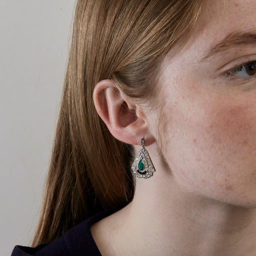 Earrings Art Deco Earrings Emeralds Diamonds Onyx 58 Facettes