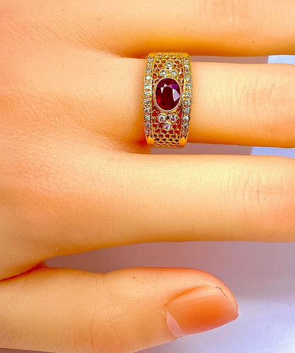 Bague 54 Bague Or jaune Rubis Diamants 58 Facettes AB227