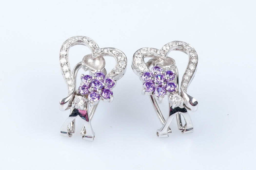 Boucles d'oreilles Boucles d'oreilles coeurs et fleurs en or blanc 18 carats 58 Facettes 111.20995-53