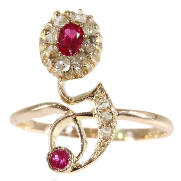 Bague 55 Bague Art Nouveau rubis et diamants 58 Facettes 18019-0216