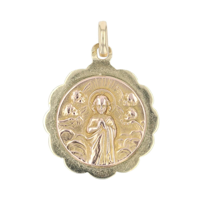 Pendentif Médaille or jaune et or rose Christ entouré d'anges 58 Facettes 19-488A