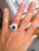 Ring Yellow gold daisy ring with sapphire and double diamond surround 58 Facettes