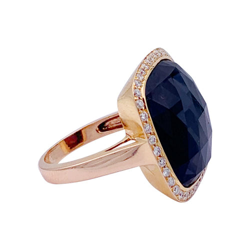 Bague 56 Bague or rose, hématite, quartz, diamants. 58 Facettes 32894