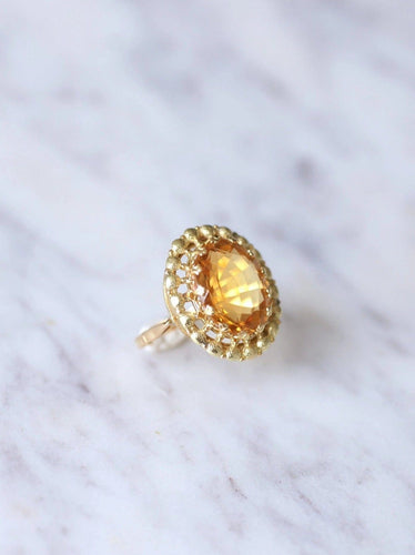 Bague Bague de cocktail ancienne citrine sur or jaune et vert 18Kt 58 Facettes