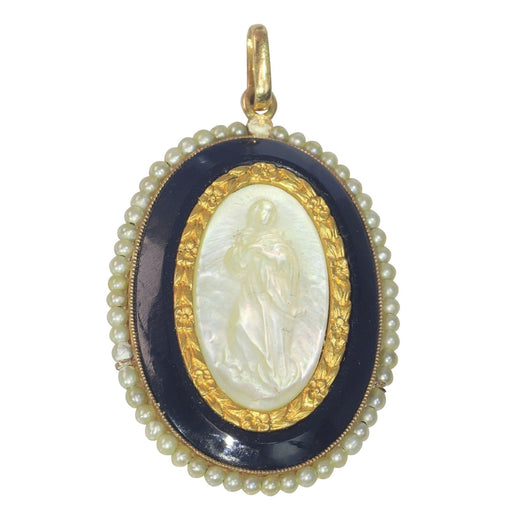 Pendentif Pendentif Médaille Marie nacre onyx et perles de rocaille 58 Facettes 23191-0428