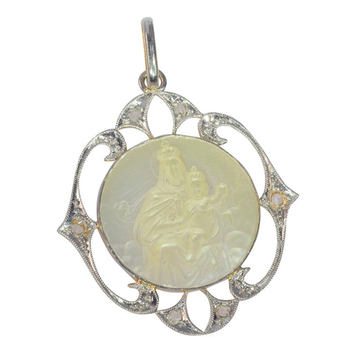 Pendentif Médaille Art Déco diamants Marie et l'enfant Jésus 58 Facettes 23191-0419