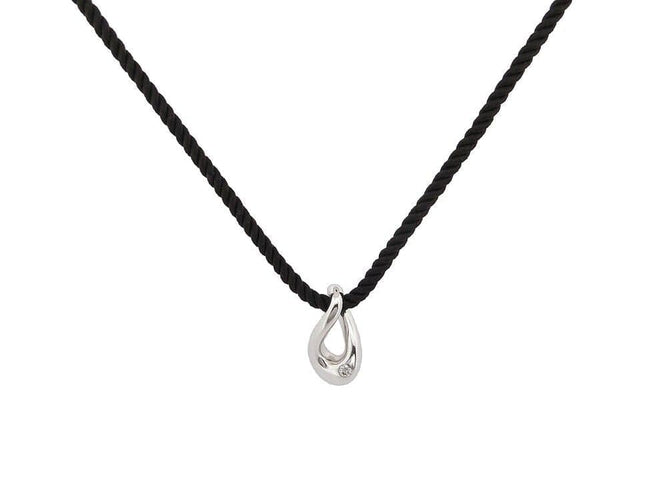Collier collier FRED pendentif mouvemente or blanc 18k diamant cordon noir t50 58 Facettes 250364