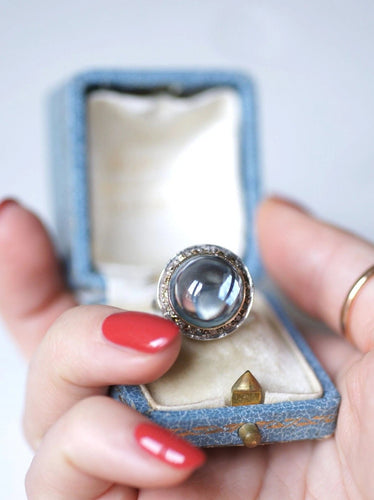 Bague vintage topaze bleue et diamants sur or et argent 58 Facettes