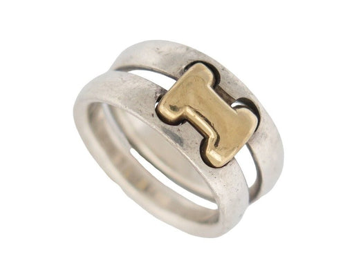 Ring 54 vintage HERMES olympus double ring 54 solid silver 925 & 18k yellow gold 58 Facettes 255539