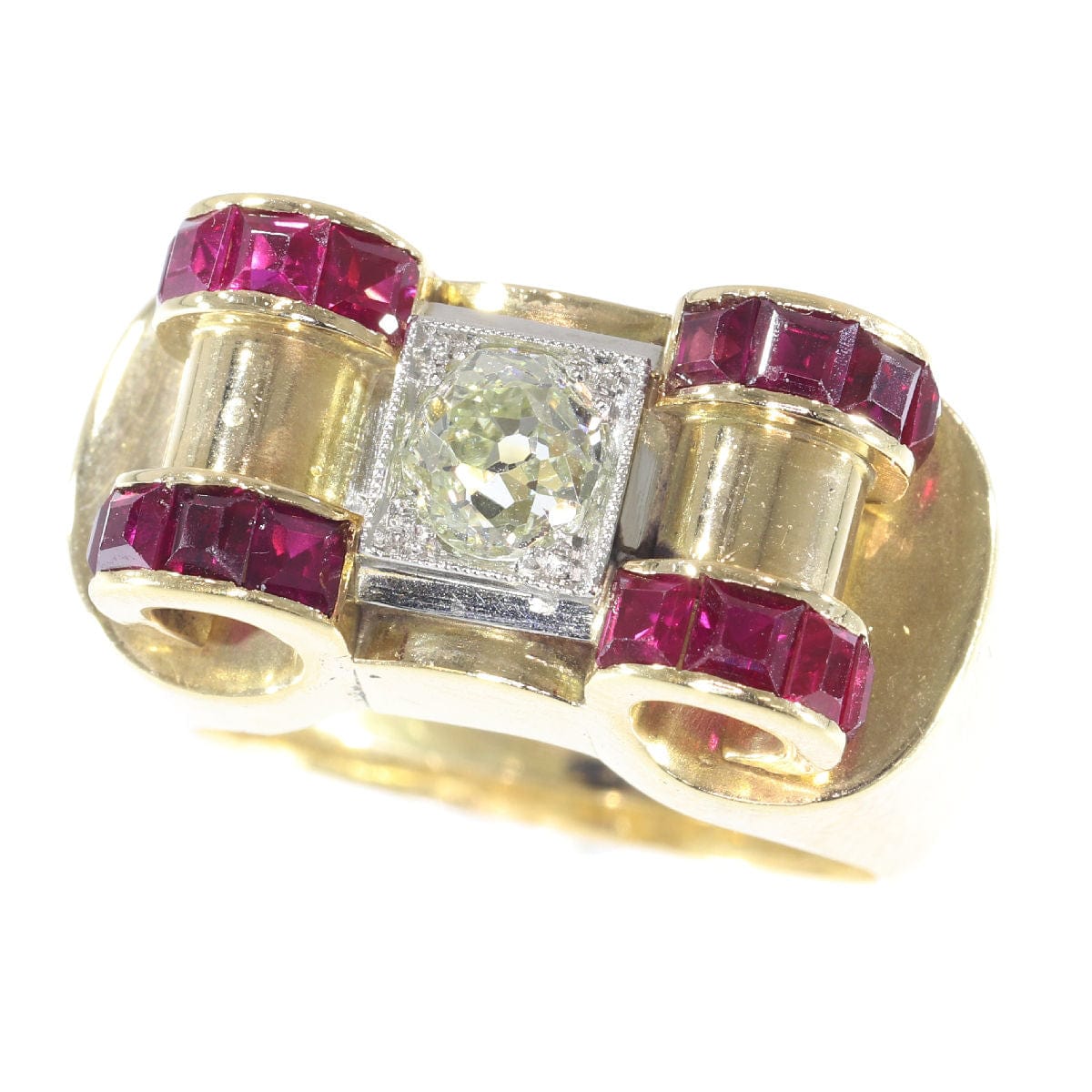 BAGUE FEMME PIERRE SAPHIR ROUGE POURPRE & DIAMANTS - Modèle Carré - Acier - Neuf Avec étiquettes