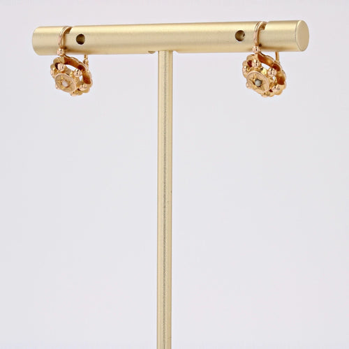 Boucles d'oreilles Dormeuses anciennes or rose demi perles fines serti étoilé 58 Facettes 19-187A