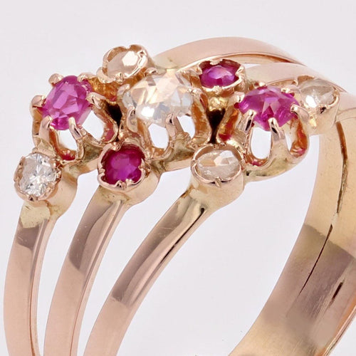 Bague 54 Bague ancienne 3 anneaux rubis diamants 58 Facettes 23-117