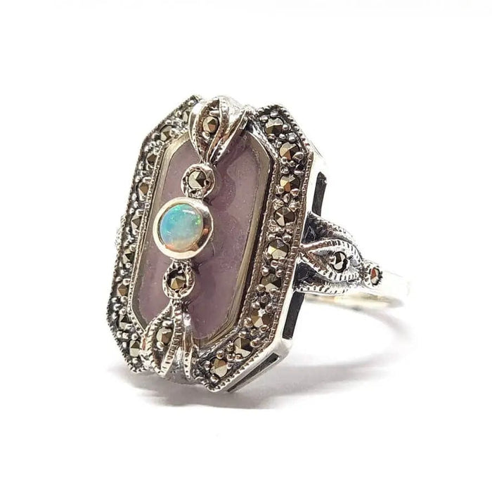 Bague Bague vintage jade violet opale argent 58 Facettes