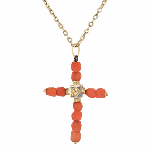 Pendentif Pendentif croix en perles de corail 58 Facettes 22-075
