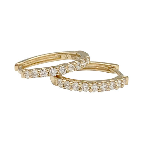 Boucles d'oreilles Paire de petites créoles en or jaune, diamants. 58 Facettes 32671