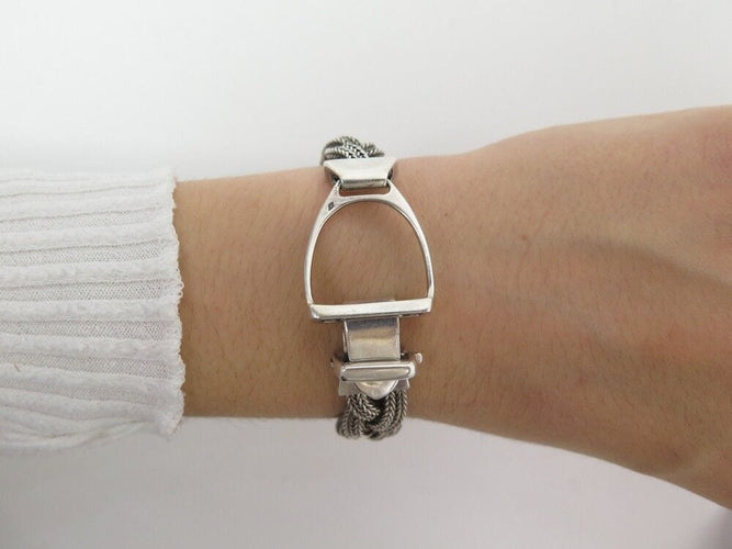 Bracelet vintage bracelet HERMES etrier sellerie argent 800 maille tressee 58 Facettes 254704