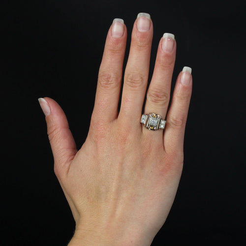 Bague 57 Bague or rose diamants tank 58 Facettes 23-282