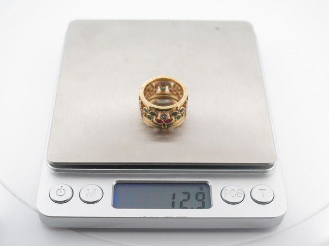 Bague 54 CARTIER - Bague "Rivière" or jaune, diamants, saphirs, rubis & émeraudes 58 Facettes 245801