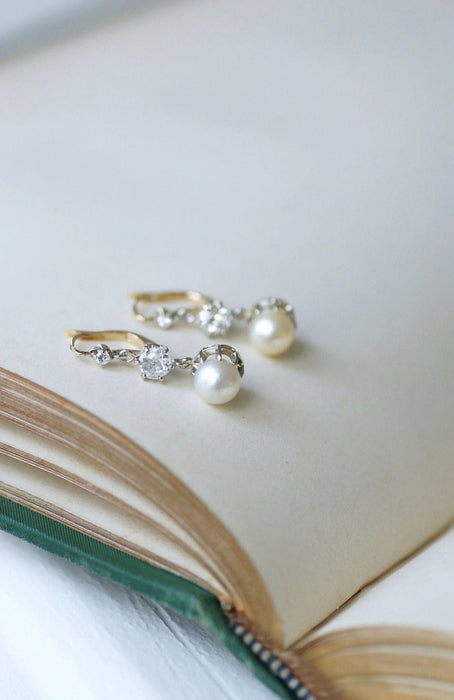 Boucles d'oreilles Dormeuses Art Déco or, perles et diamants 58 Facettes