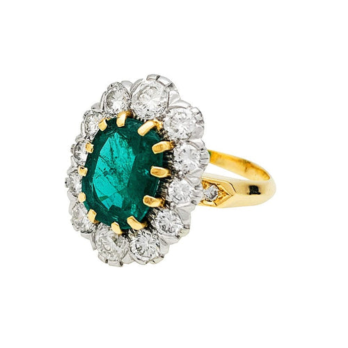 Bague 54 Bague pompadour or jaune et platine, émeraude 2.70 carats, diamants. 58 Facettes 30765