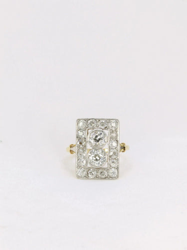 Bague Bague plaque Art-Déco Or jaune Platine Diamants 58 Facettes J148