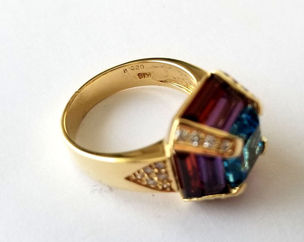 Bague 54 Bague Topaze Améthystes Grenats Diamants 58 Facettes