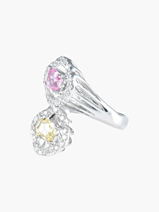 Bague 52 Bague Toi & Moi Saphirs rose et jaune 58 Facettes