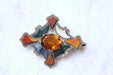 Broche losange Ecossaise ancienne en argent, jaspe, et agate 58 Facettes