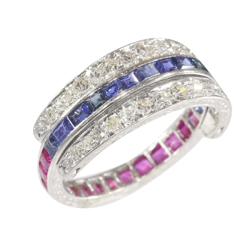 Bague 54 Alliance, rubis, saphirs, diamant 58 Facettes 22350-0261