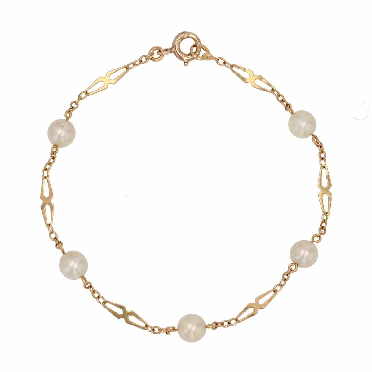 Bracelet Ancien En Or 18 Carats - Perles De Culture Avec Tête D'aigle - Occasion (or Jaune)