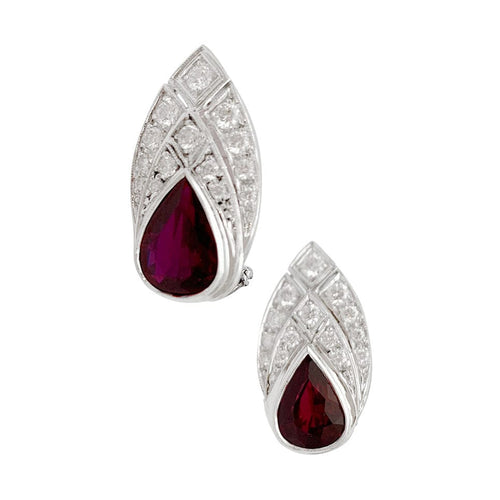 Boucles d'oreilles Boucles d'oreilles or blanc, platine, diamants, rubis de synthèse. 58 Facettes 31865