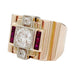 Ring 51 Tank ring in pink gold, platinum, diamonds and rubies. 58 Facettes 32052