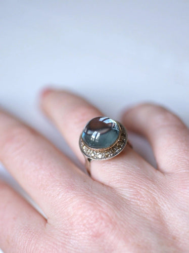 Bague vintage topaze bleue et diamants sur or et argent 58 Facettes